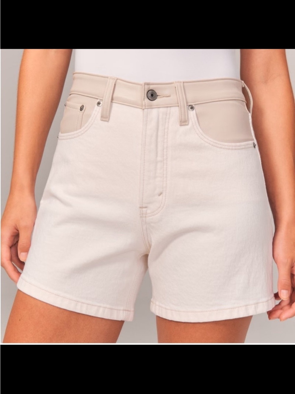 A&F The Dad High Rise Vegan Leather & Jean Shorts Size 26